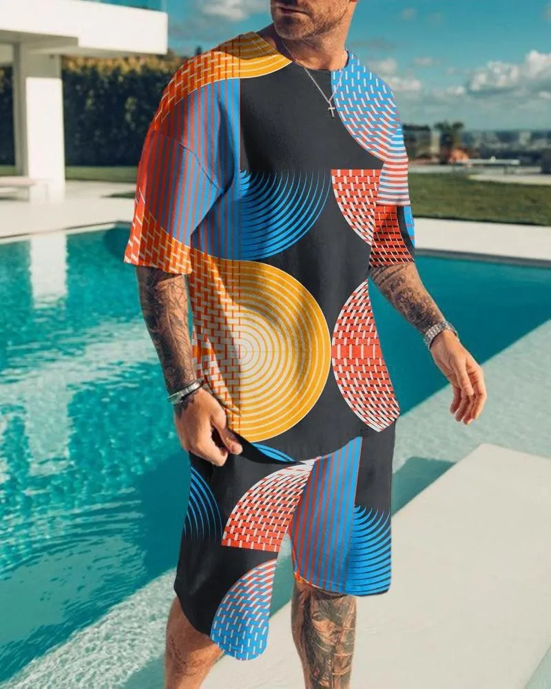 Summer new fashion 2 piece tracksuit men's oversized clothing Vintage beach style 3D Printed T-shirt Men's suit T-shirt Shorts