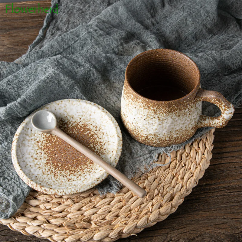 

New Tableware Japanese-style Hand-squeezed Retro Coffee Spoon Ceramic Long Handle Coffee Spoon Coarse Pottery Spoon Tea Scoop