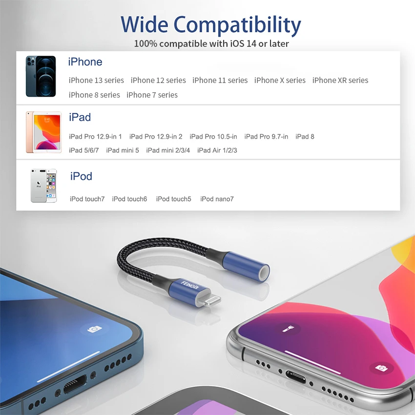 MFI Lightning to 3.5 mm Headphone Adapter for iPhone Jack AUX Cable Audio Splitter Converter for iPhone 13 12 11 X XS XR 8 7