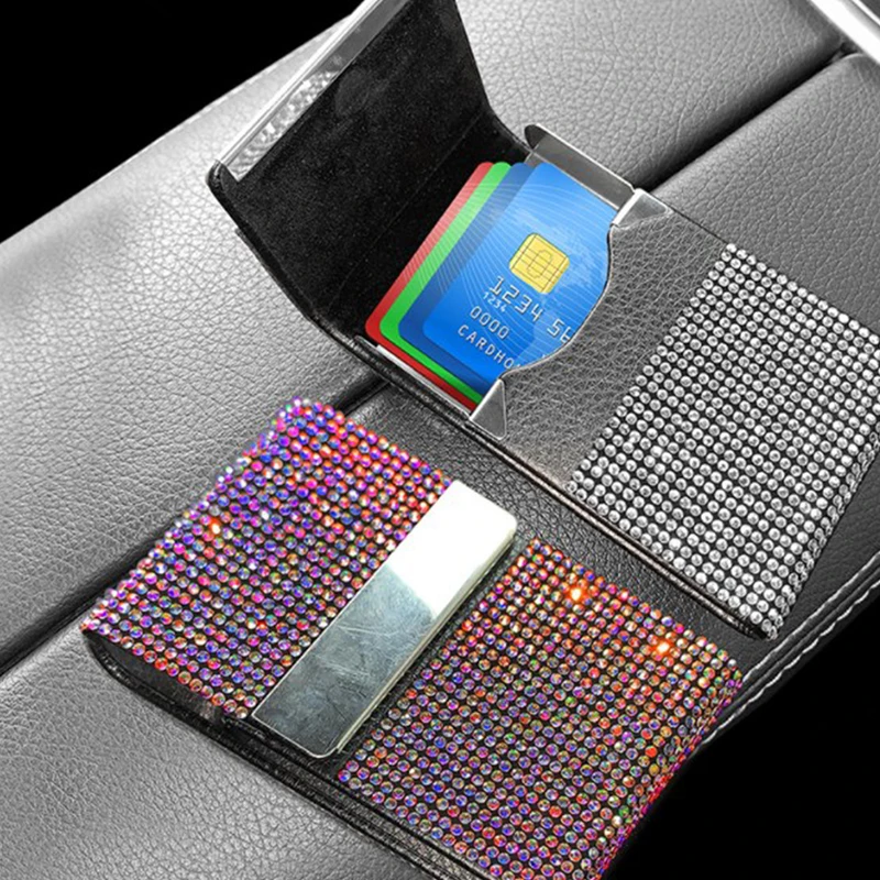 

License Card Holder For Car Driving License Card Storage Interior Flip Ladies Girls Car Bling Accessories