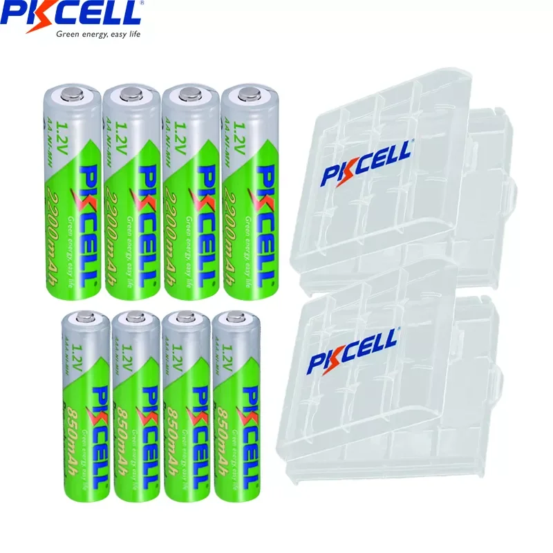 

PKCELL 4PC 2200MAH AA Rechargebale Battery + 4PC AAA 850MAH 1.2V NI-MH AAA/AA rechargeable batteries and AA /AAA battery BOX