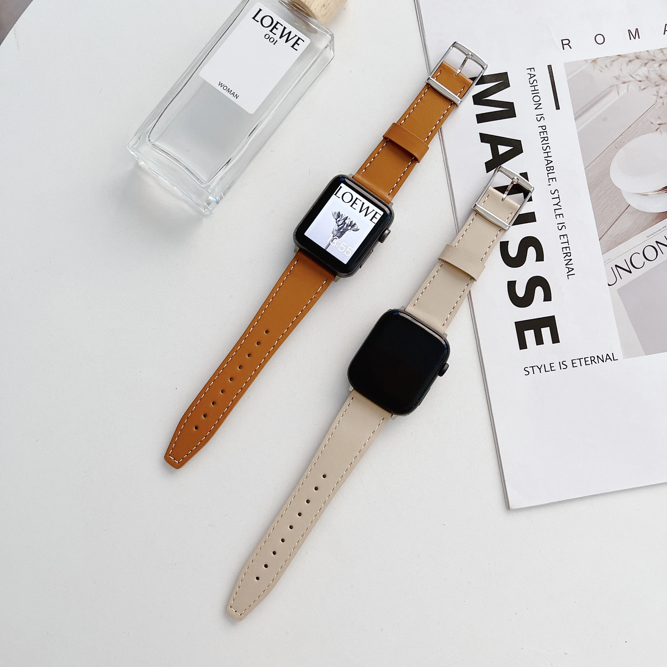 

Leather Strap for Apple Watch Ultra 8 7 45mm 41mm 6 5 4 SE 44mm 42mm Watch Replacement Wristband for iwatch 3 42mm 38mm Correa