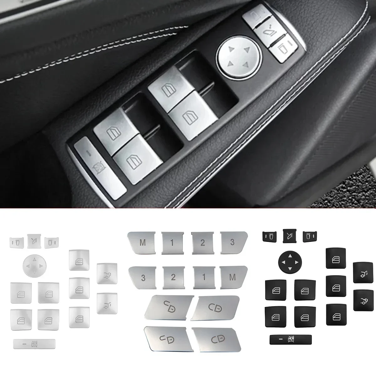Фото AngelguoguoКнопка подъема оконного стекла, наклейка на накладку для Mercedes Benz A/B/C(W204)/E(W212)/GLA/CLA/GLK/GLE-class №1