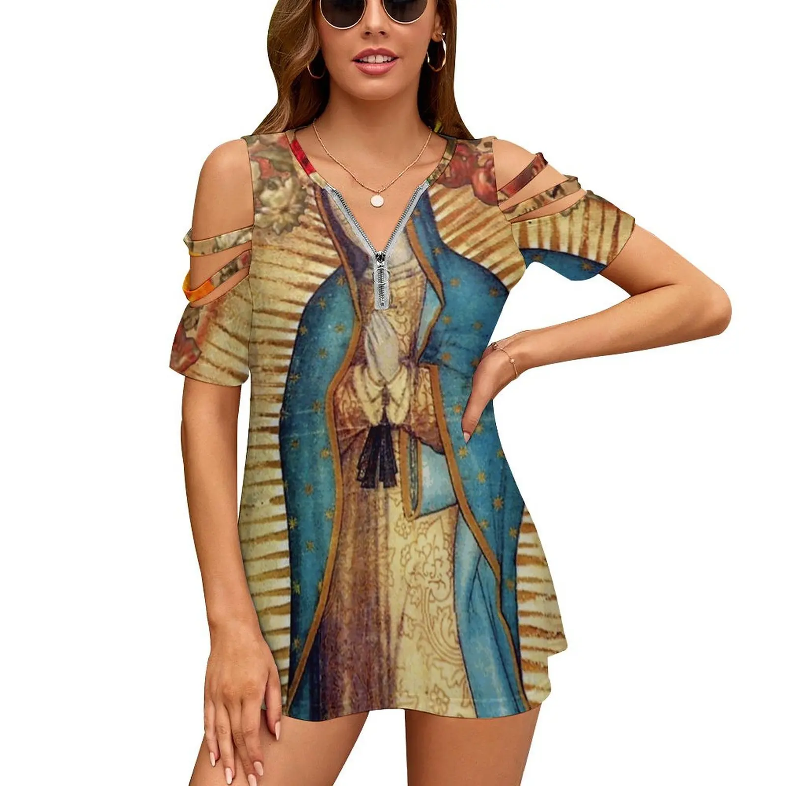 Женская футболка с круглым вырезом модный постер изображением Богородицы Девы