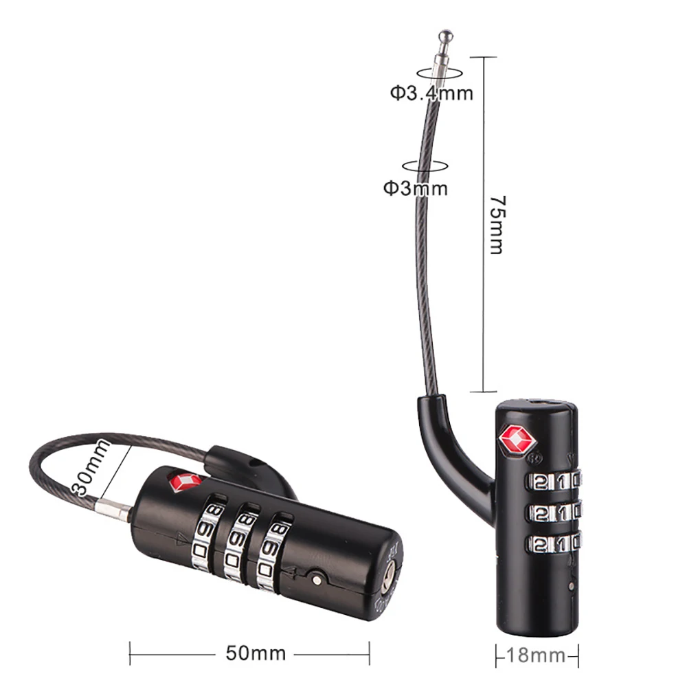 Портативный замок TSA Lock Pegatah для багажа со стальным тросом таможенного оформления
