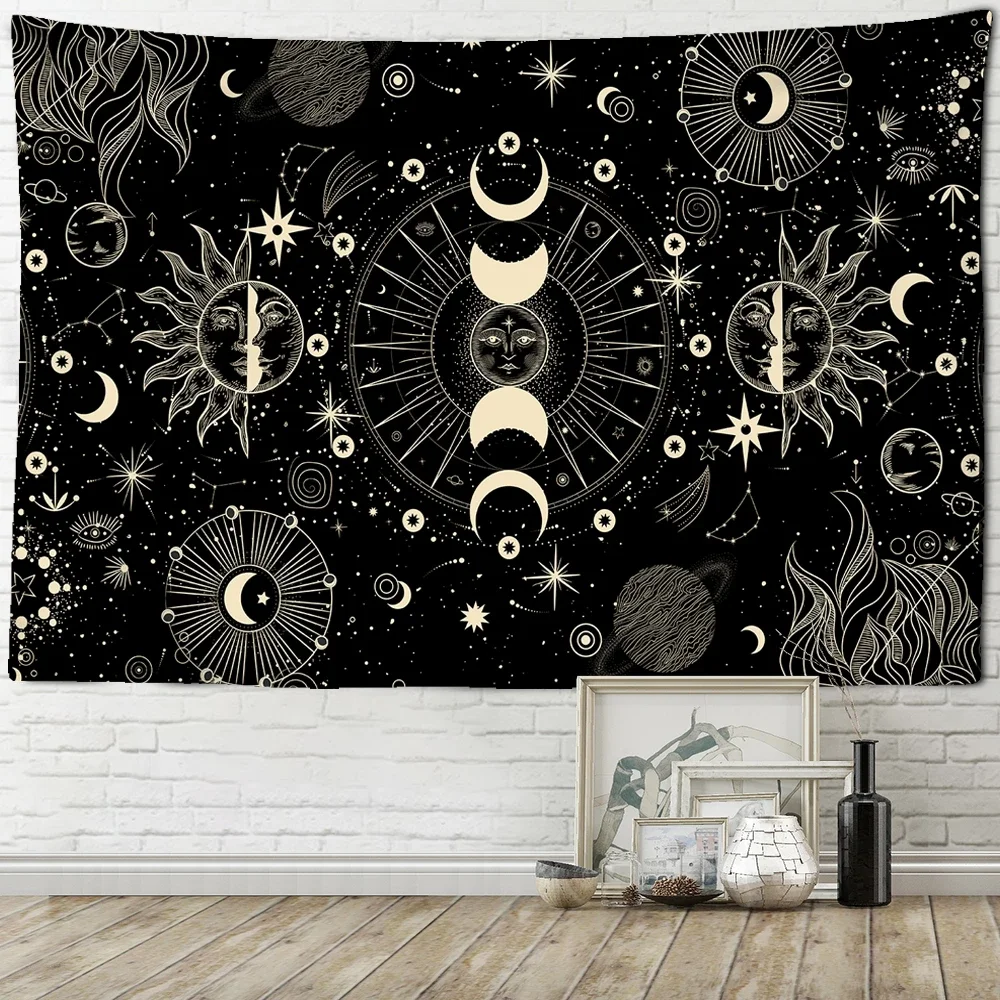 

White Black Sun Moon Mandala Starry Sky Tapestry Wall Hanging Bohemian Gypsy Psychedelic Tapiz Witchcraft Astrology Tapestry