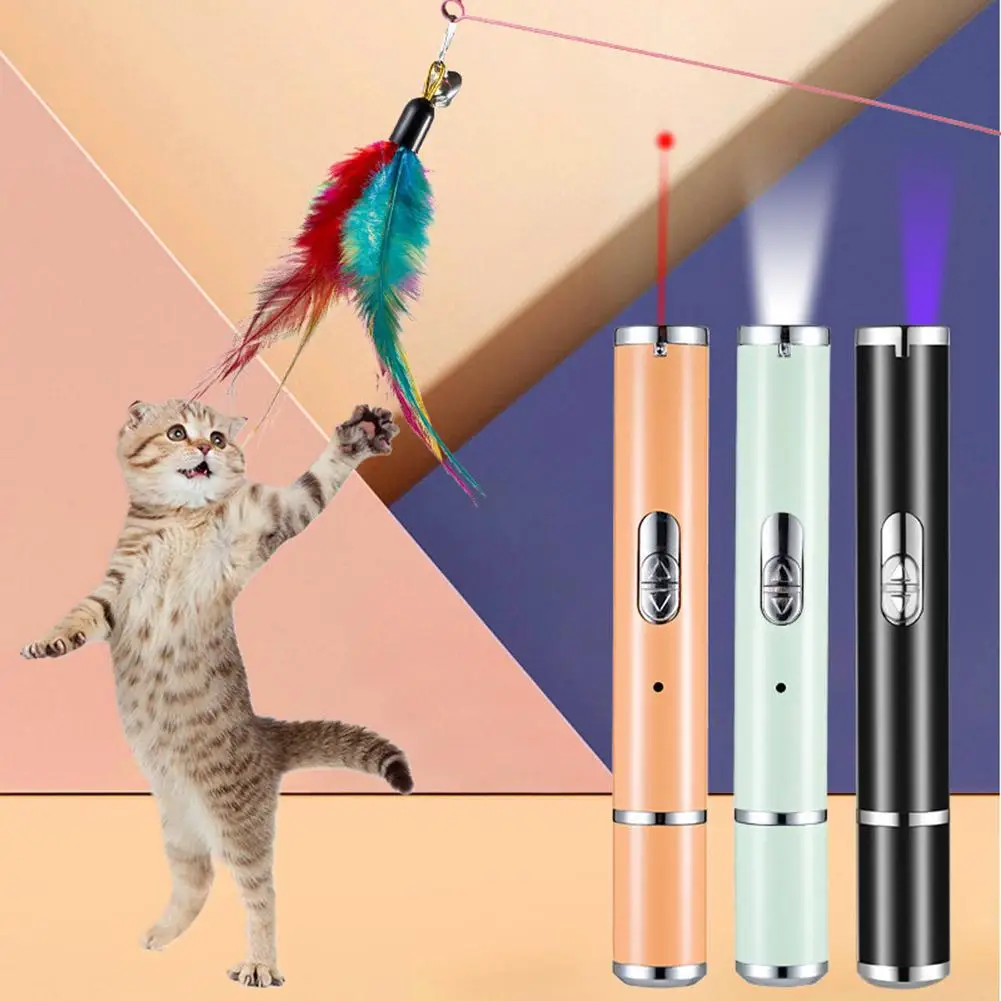 

4-in-1 Cat Teaser Stick With Bell Feather Usb Charging Infrared Flashlight Funny Cat Toy Pet Supplies