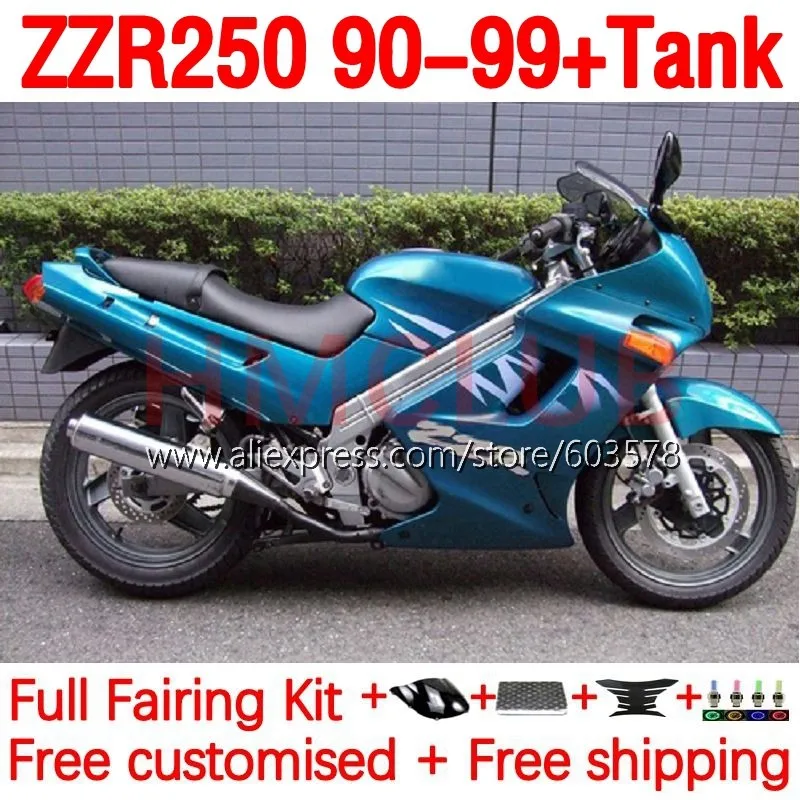 

+Tank Body For KAWASAKI NINJA ZZR250 ZZR-250 90-99 glossy cyan ZZR 250 1990 1999 90 91 92 93 94 95 96 97 98 99 Fairing 200No.4