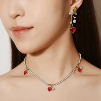 necklace earring set exaggerated cherry necklace bright gypsophila red cherry earrings metal jewelry set women