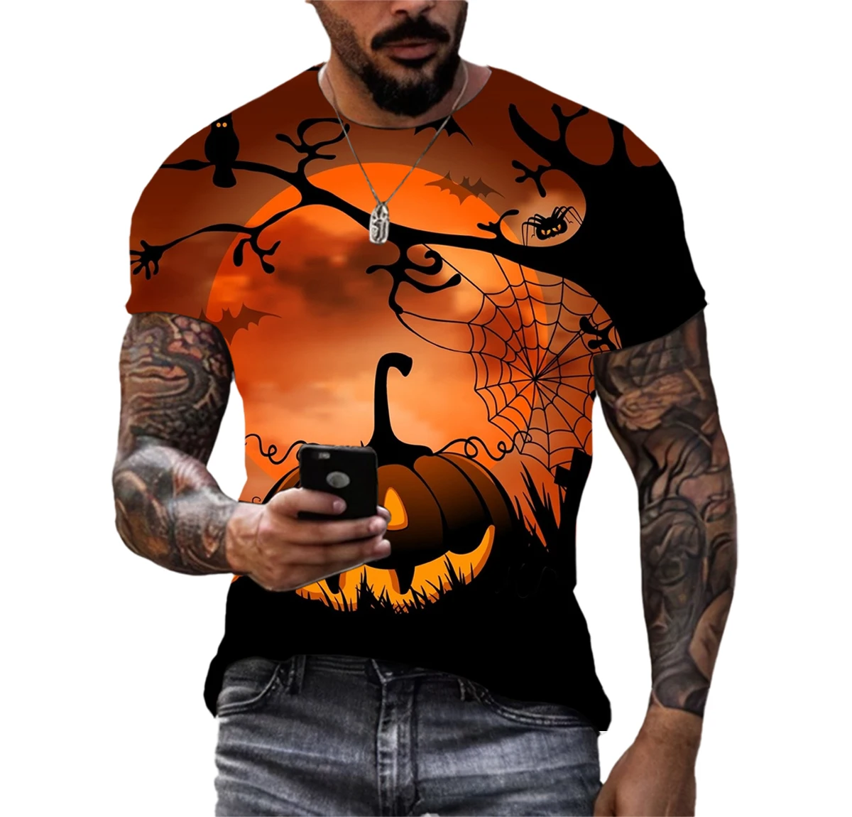 Мужская футболка с 3D-принтом Хэллоуина ужас тыква Толлер в стиле хип-хоп Spoof Street