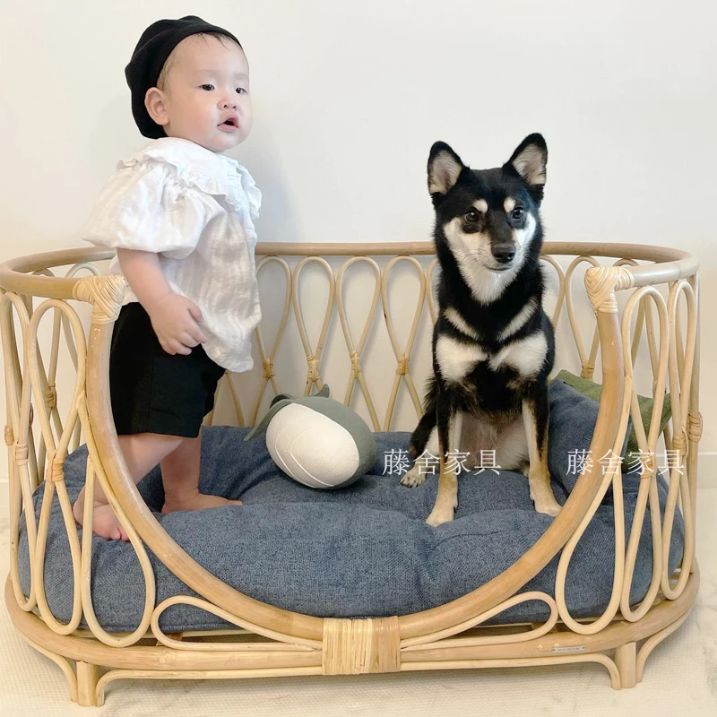 

Natural Rattan Children's Sofa Princess Bed Cat Bed Kennel Tasteless Pet Bed BB Rattan Bed Props Rattan Chair