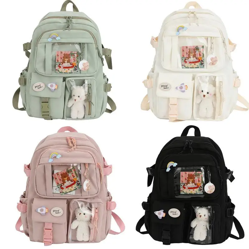 

Милые рюкзаки с подвеской, школьная сумка для девочек, большая емкость, кавайная сумка с милыми заколками и милыми аксессуарами