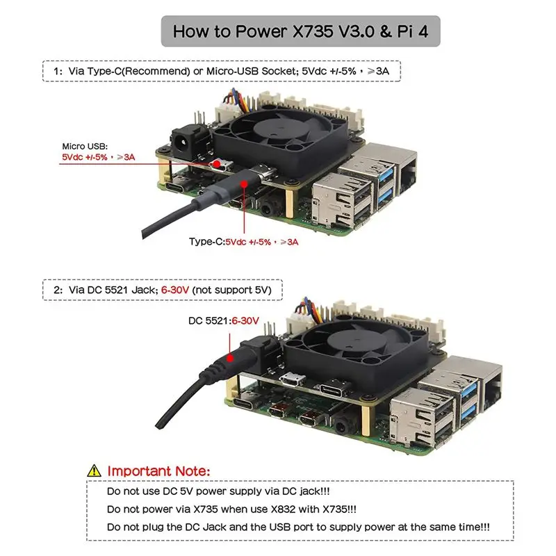 Фото Плата расширения для управления питанием (A96Z) X735 V3.0 для Raspberry Pi 4B, плата расширения питания X825 для 2,5-дюймовых SATA-накопителей и SSD №1