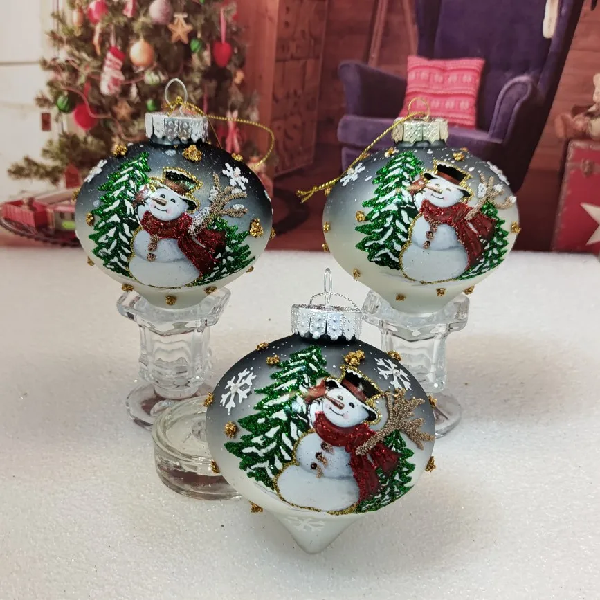 

Glass painted ball Christmas tree decorations, window decorations, snowman ball series, glass pendant