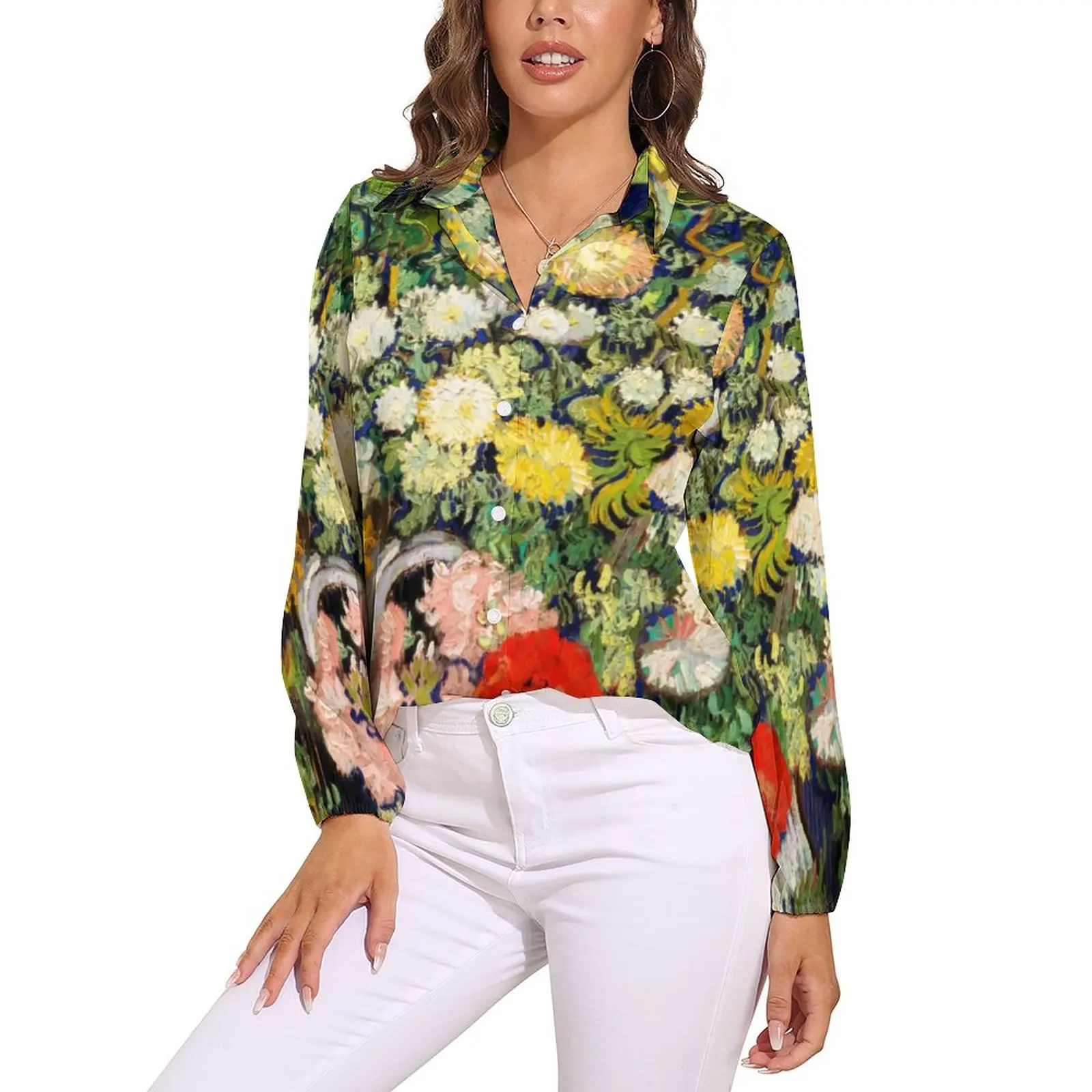 

Vincent Van Gogh Blouse Women Bouquet of Flower Street Fashion Loose Blouses Long Sleeve Kawaii Shirt Print Top Big Size 2XL 3XL