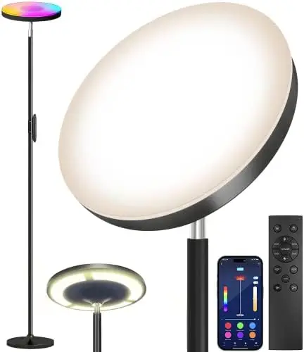 

Double Side Led Floor Lamp with Remote Smart App 36W/2600LM Bright Tall Standing RGB Floor Lamp Angle Multicolor Dimmable Moder