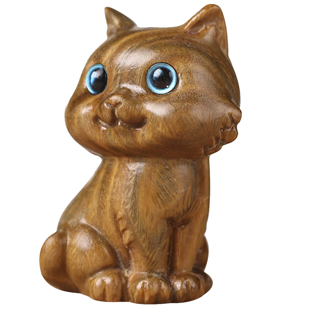 

Cat Tea Pet Ornaments Decor Figurines Mini Wooden Sculpture Chinese Ornament Figurine Miniature Fu Accessories Kung Wood Car