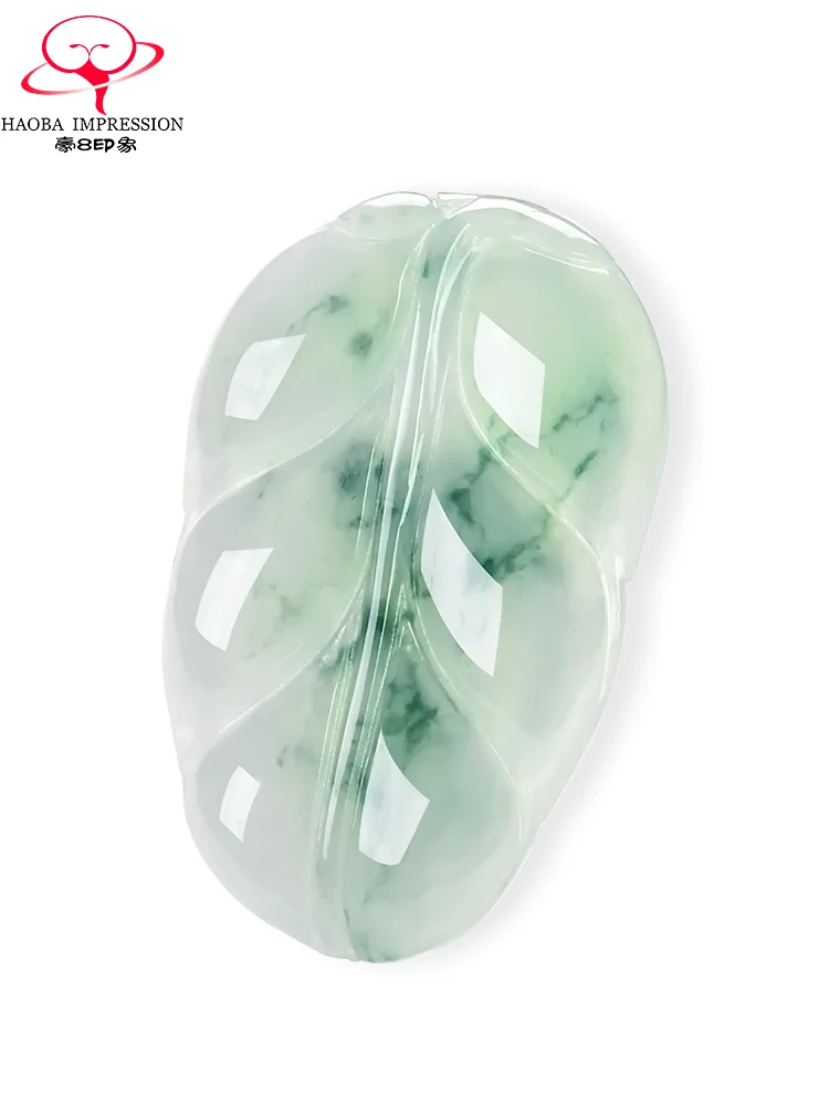 Hao8 Hot0f New Jade Leaf Pendant Natural a Goods Burmese Ice Floating Flower with Certificate