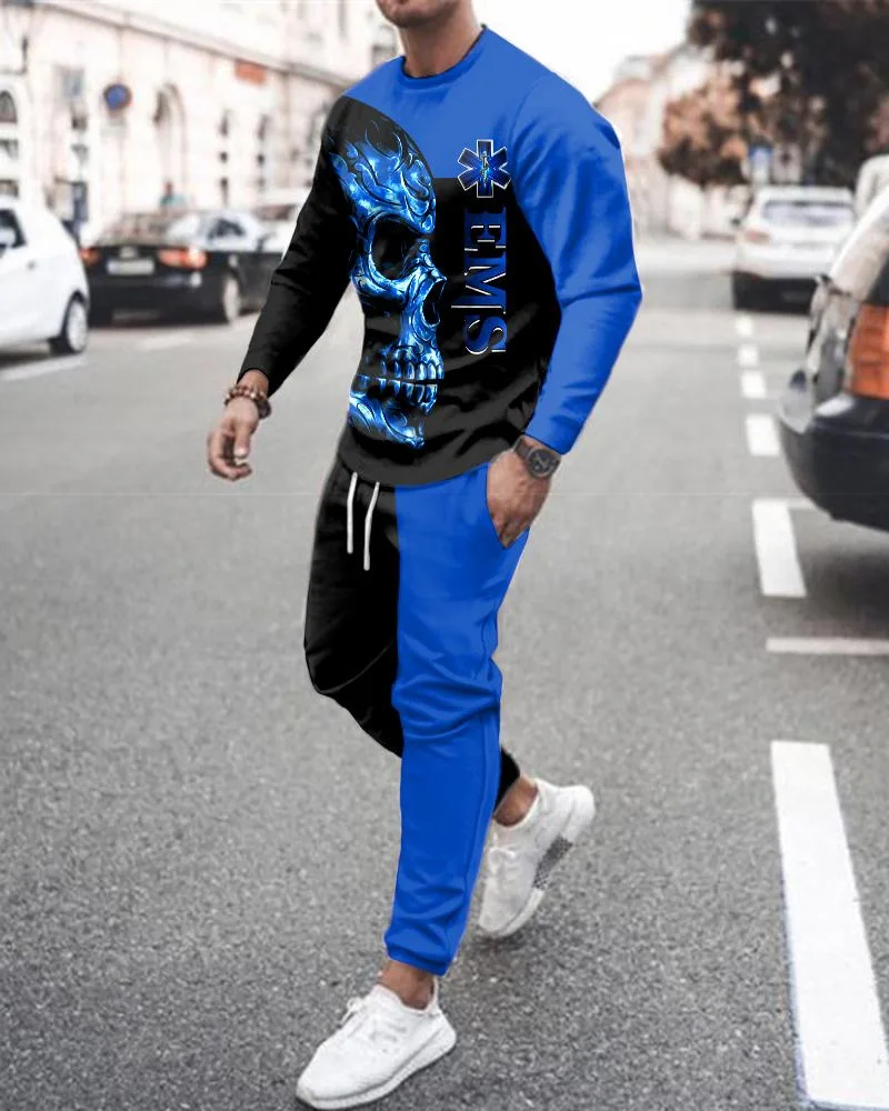 Tracksuit Set Men Smile Face Long Sleeve T Shirts Trousers 2 Piece Casual Sportswear Outfits Oversized Streetwear Jogging Suit