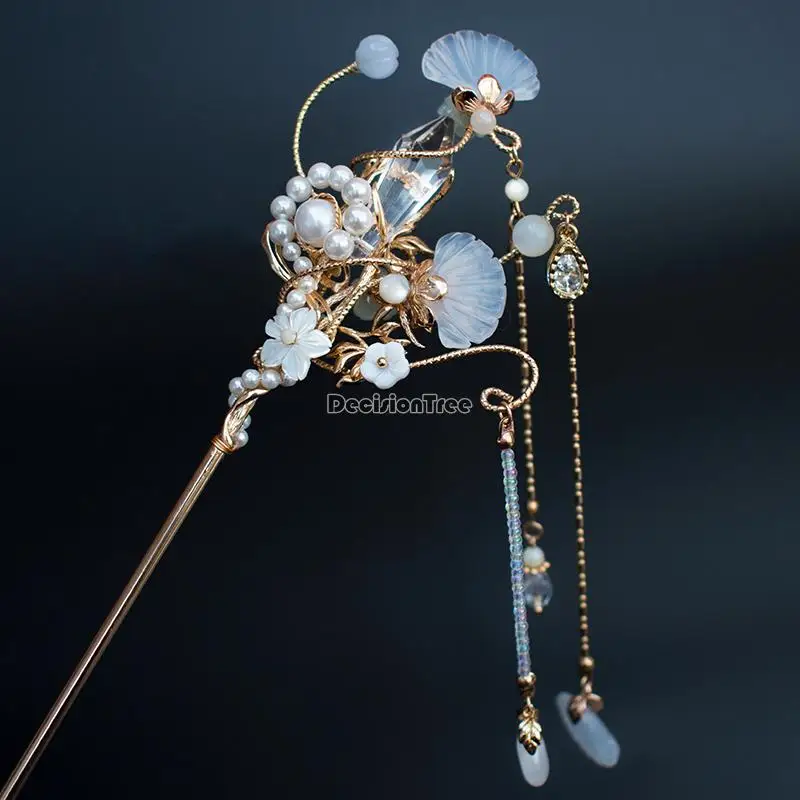 

2023 chinese hanfu cheongsam qipao hairpin agate tassel hairpin pearl headpiece accessories for women retro style