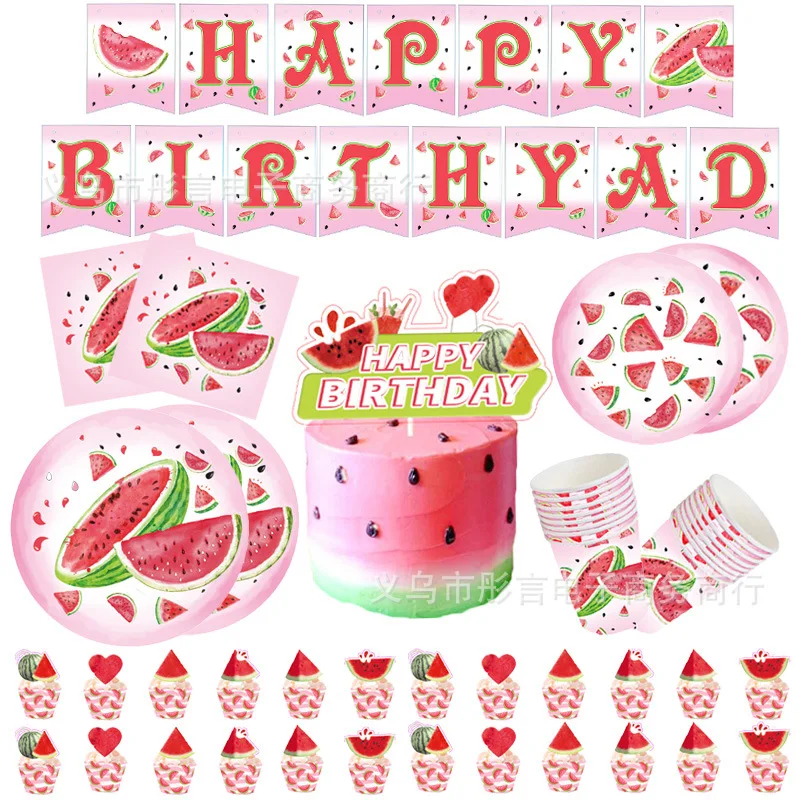 

Summer Fruit Watermelon Birthday Party Decoration Raqi Tablecloth Cake Card Inserting Children's Baby Shower Party Supplies 386