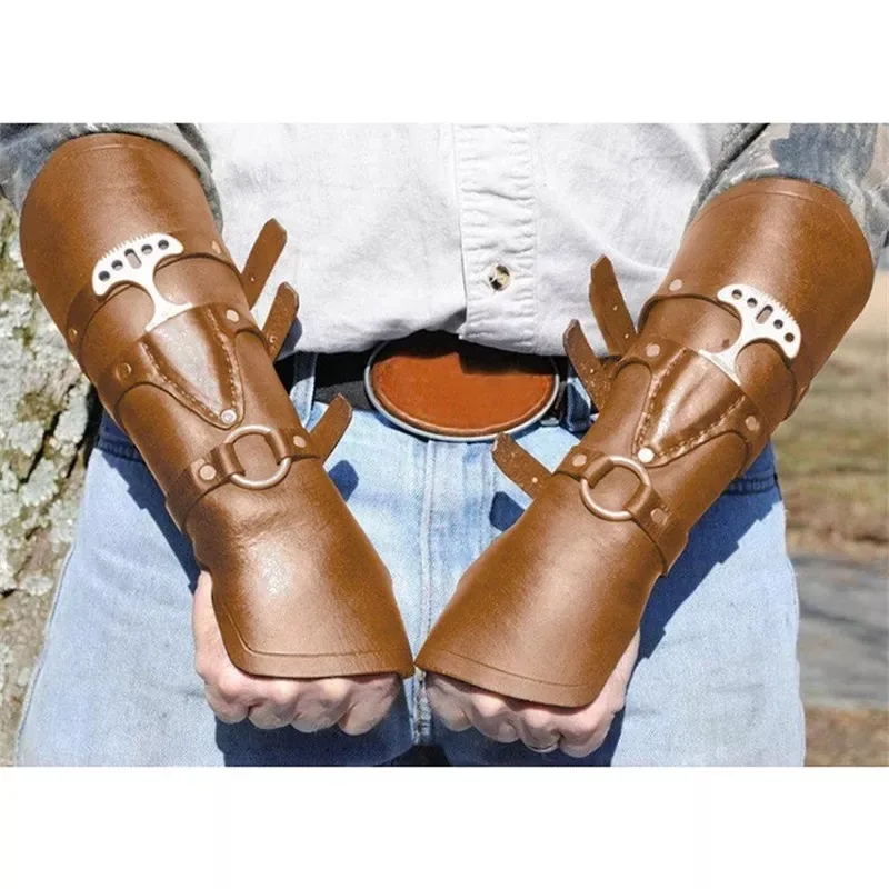 

Medieval Steampunk Leather Arm Guards Armor Bracers Men Viking Warrior Knight Gauntlet Wristband Wide Cuff LARP Cosplay Gloves