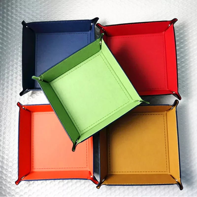 

2023New Storage Box PU Leather Square Tray for Dice Table Games Key Wallet Coin Box Tray Desktop Storage Box Trays Decor
