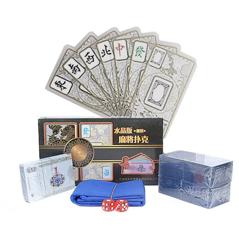 

Classic Crystal Mahjong Set Waterproof Portable Mahjong Playing Cards Set With 2 Dices 40 Chip Coins For Family Gathering Party