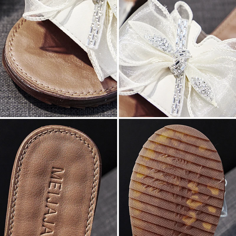 Summer New Women's Shoes Outdoor Non-slip Beach Shoes Bow Fashion Versatile One-word Slippers Women's Korean Version Sandals