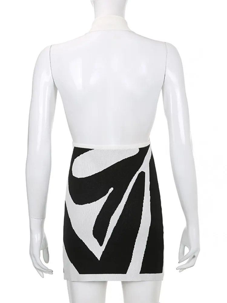 WJFZQM черно-белое трикотажное облегающее платье с принтом женские летние