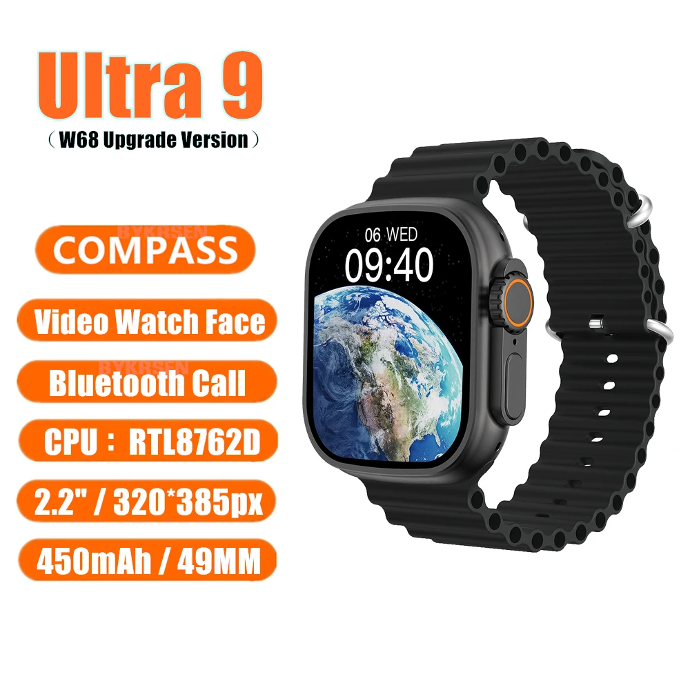 

2023 Smart Watch Ultra Series 9 NFC GPS Compass Flashlight Temperature Game Smartwatch Men Sport Watches For Apple Android 2.2"