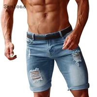mens stand pockets demin shorts fashion loose denim bottom vintage hole ripped short jeans 2022 european style cargo half pants