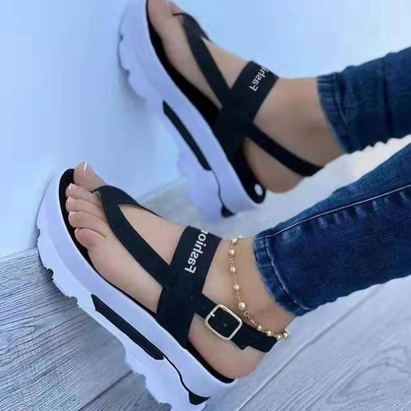 

2022 Summer Large Size 43 Wedge Heel Women Sandals Flip Flops Buckle Sandals Women's Outer Wear Roman Sandals Female