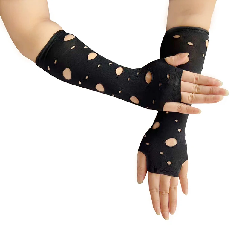 

Punk Broken Slit Gothic Gloves Fingerless Cuff Sport Hole Mitten Cool Women Hollow Out Rock Gloves Y2k Accessories