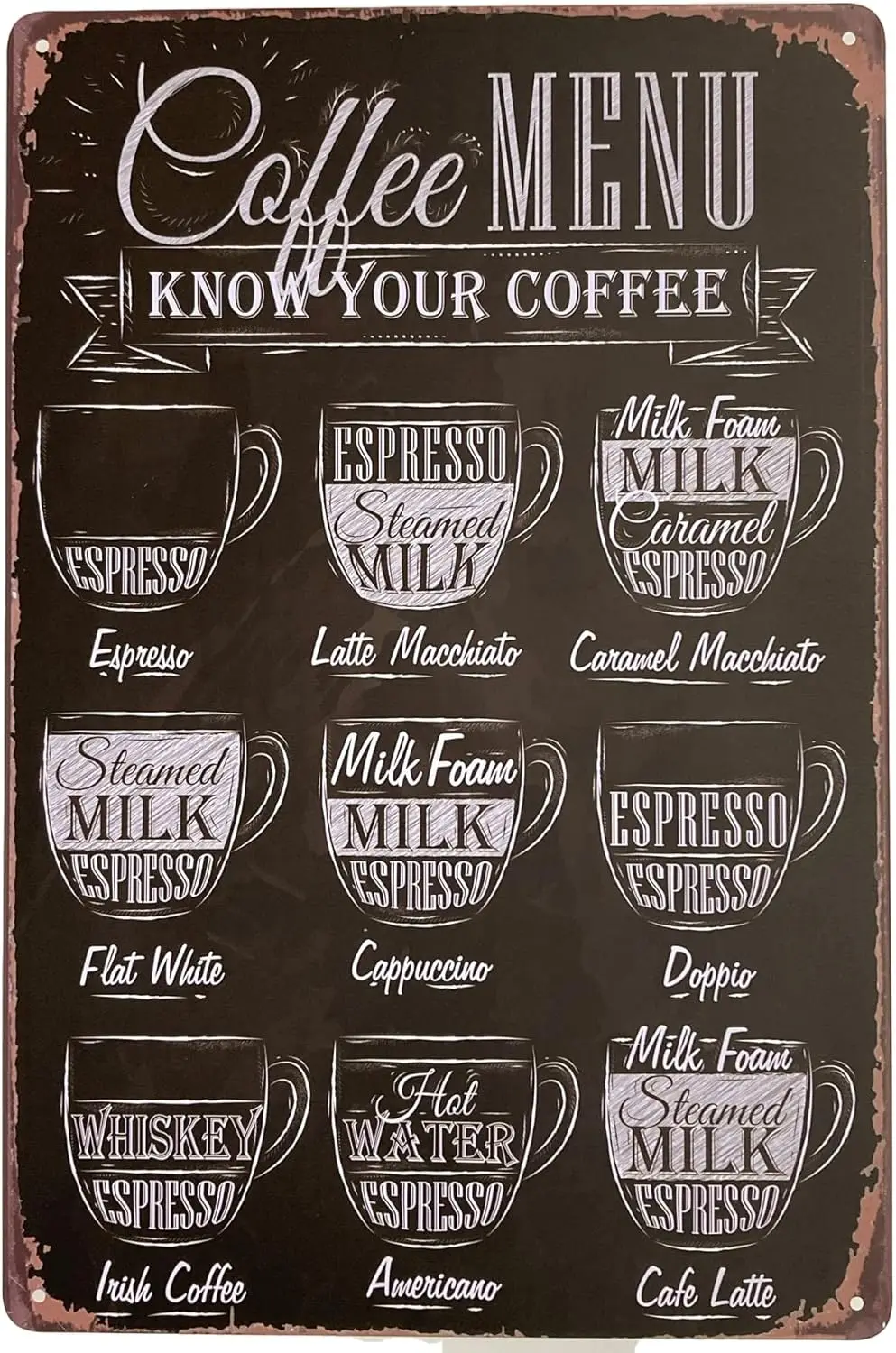 

Металлическая вывеска "Меню бара для любителей кофе"