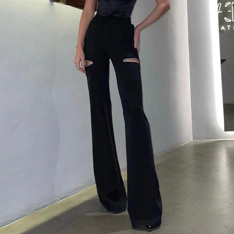 

Women's Wear Autumn 2022 New Fashion Low Waisted Hole Personalized Street Micro La Casual Pants Streetwear Women Pants