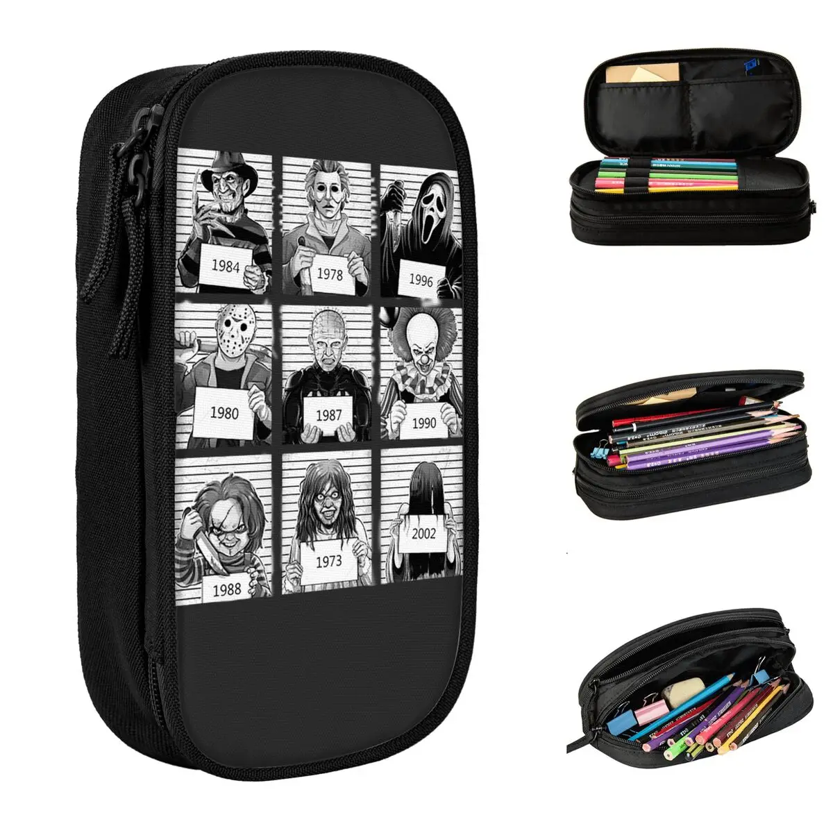 

Horror Prison Pencil Case Halloween Michael Myers Chucky Jason Horror Pen Box Bags Large Storage School Supplies Pencilcases