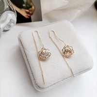 fashion elegant zircon flower long earrings for woman ear linetassel earring 2022 new trendy korean jewelry luxury party girls