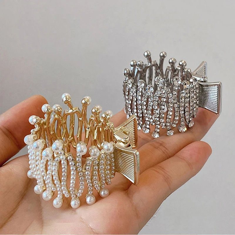 

2022 Pearl Rhinestone Hair Claws Girl High Ponytail Clip Fixed Hairpin Claw Clip Advanced Sense Hair Accessories Headwear