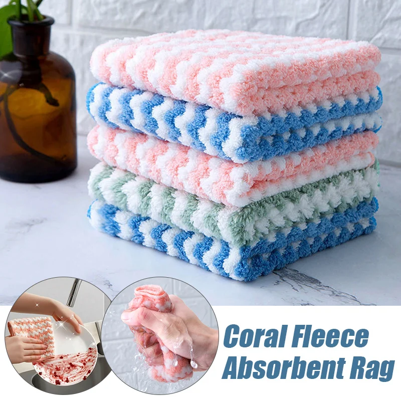 

5 pcs Microfiber No Trace Washing Rag Absorbent Double Sided Color Striped Wipes Dish Cloth Towel for Kitchen Cleaning Tool