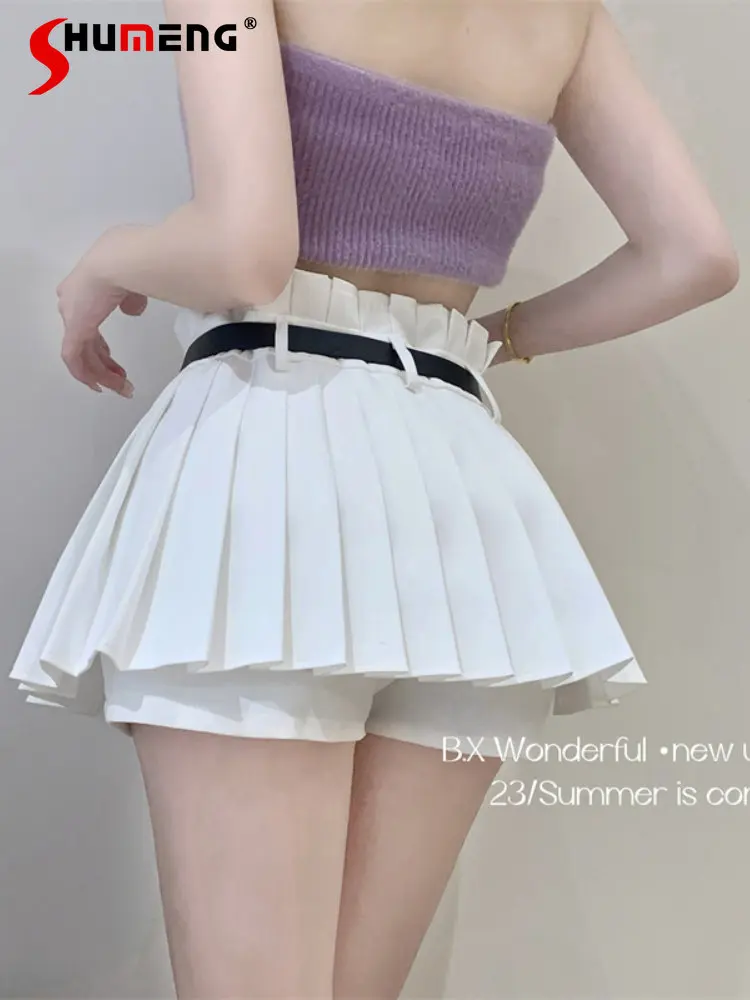 

Women's Clothing Sexy Anti-Exposure White Pleated Short Skirt 2023 Summer Hot Girl High Waist Slimming Culottes Skirts for Women