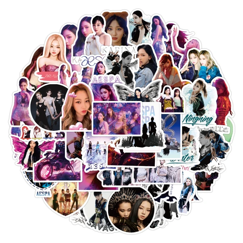 

50PCS Cartoon Kpop Aespa Character Stickers High Quality Photo Girl Group Sticker for Fans Gift DIY Backpack Notebook Sticker