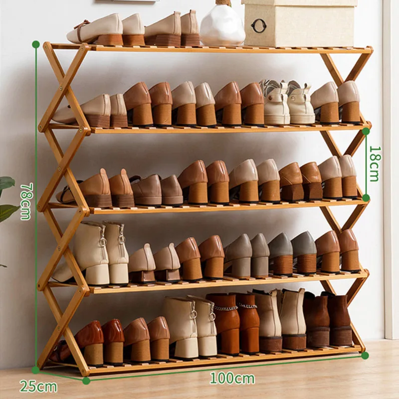 

Simple Modern Shoe Cabinet Bamboo Material Storage Shoe Multi-layer Folding Shoes Organizers Bold Thick Shoe Rack For Hallway