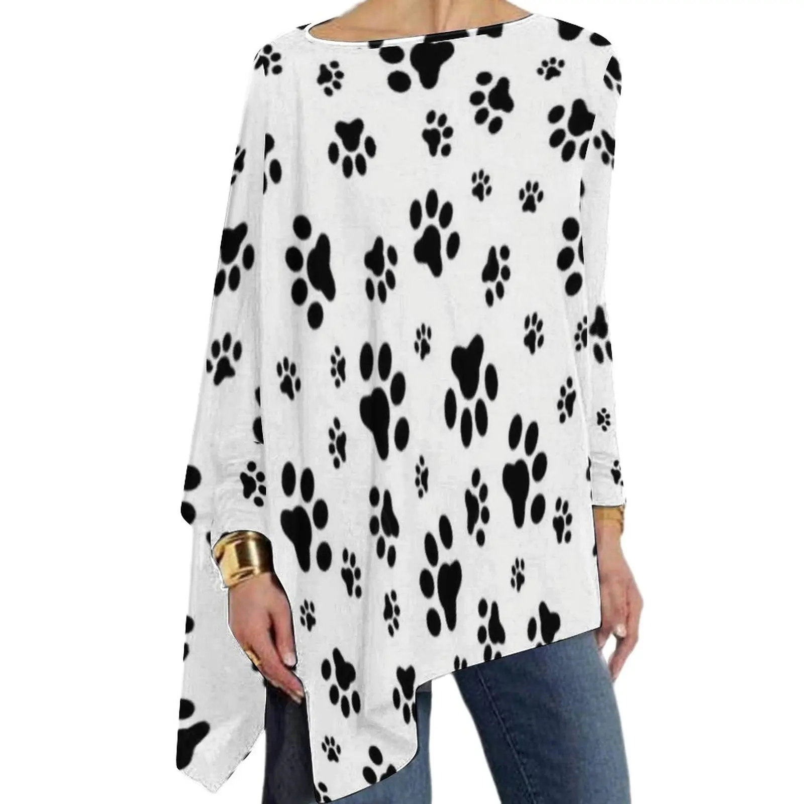 

Dog Paws Pattern T-Shirts Animal Lovers Street Style Long Sleeve T Shirt Pretty Graphic Tee Shirt Women Clothes Big Size 4XL 5XL