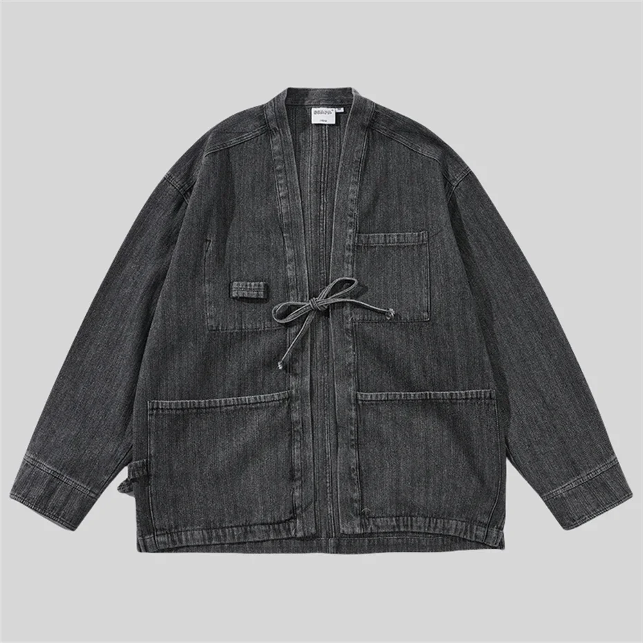 Джинсовые куртки в японском стиле винтажный потертый кардиган пальто-кимоно
