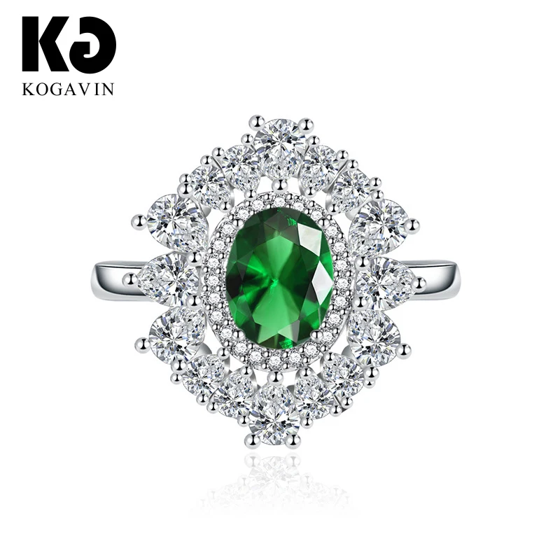 

KOGAVIN Engagement Rings Fashion Blue Red Female anillos mujer Ring Party anillos Accessories Wedding Cubic Zirconia Gift Pink