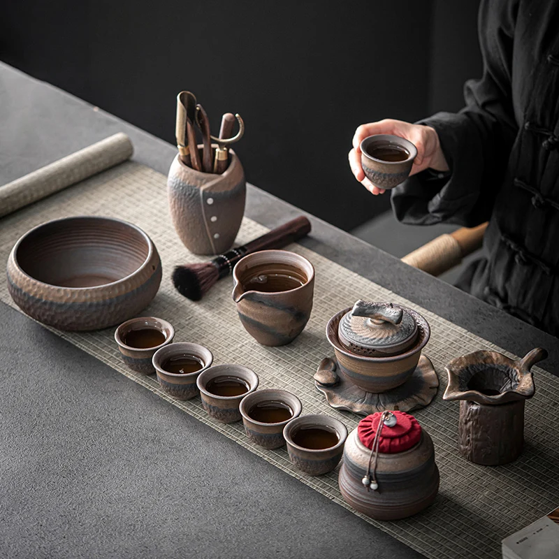 

Classic Chinese Tea Set Vintage Kung Fu Afternoon Pottery Coffee Tea Sets Infuser Ceremony Gifts Juego De Te Teaware HX50NU