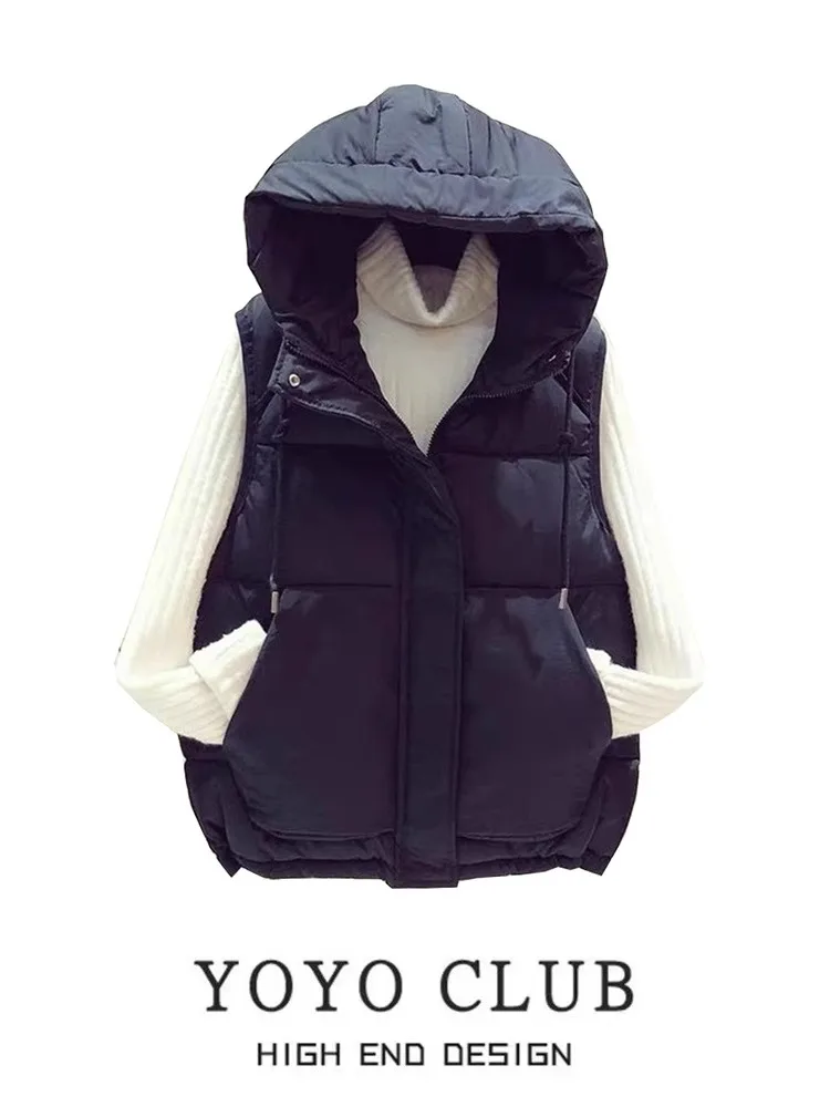 Скидка в торговом центре Большие размеры осенне-зимний пуховый жилет с капюшоном