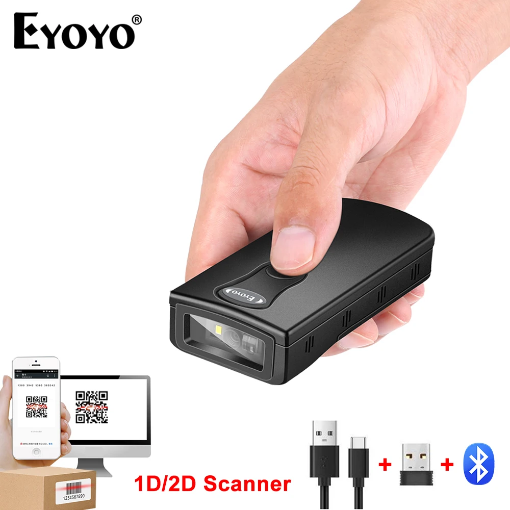 

Eyoyo Bluetooth 2D Barcode Scanner Portable QR Code Reader PDF417 Data Matrix Image Scanner 2.4G Wireless CCD Screen Scanning
