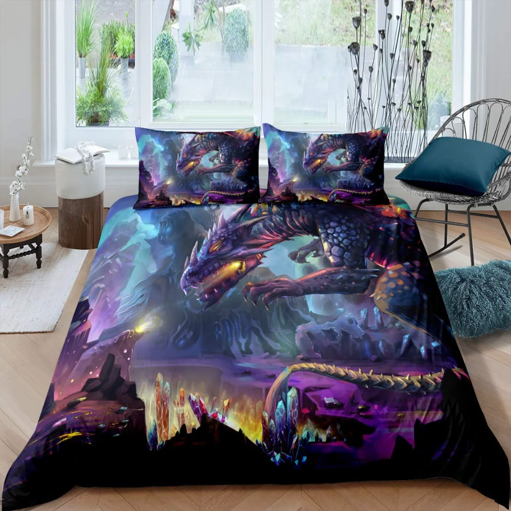 

Bedding Set Sets King/Queen Size 3D Flying Dragon with Wings Blue Fire Duvet Cover Animal 2/3pcs Polyester Quilt Cover Dragon